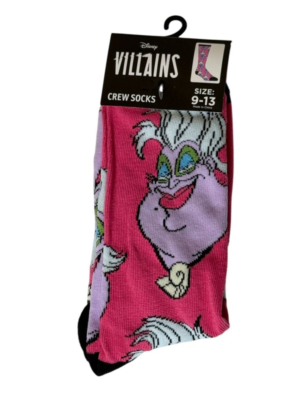Disney Villains Ursula Little Mermaid Pink Crew Socks Size 9-13 NWT Novelty Gift